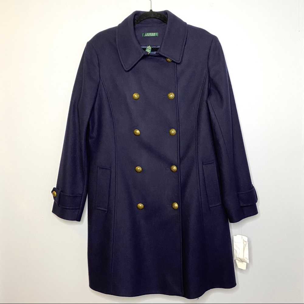 Lauren Ralph Lauren Double Breasted Blue Wool Coat - Picture 1 of 9